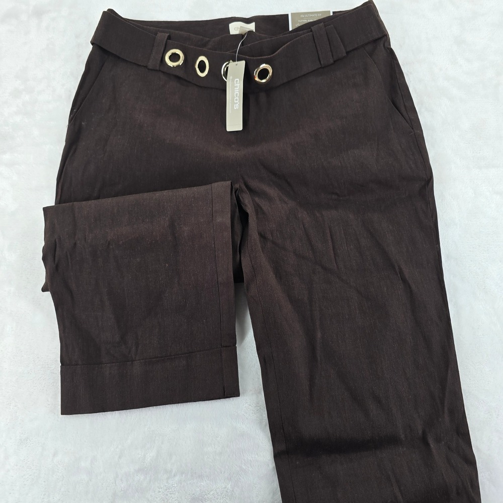 Chico's Crop Pants Womens 2 Crop Brown Linen Blend The Ultimate Fit AE141